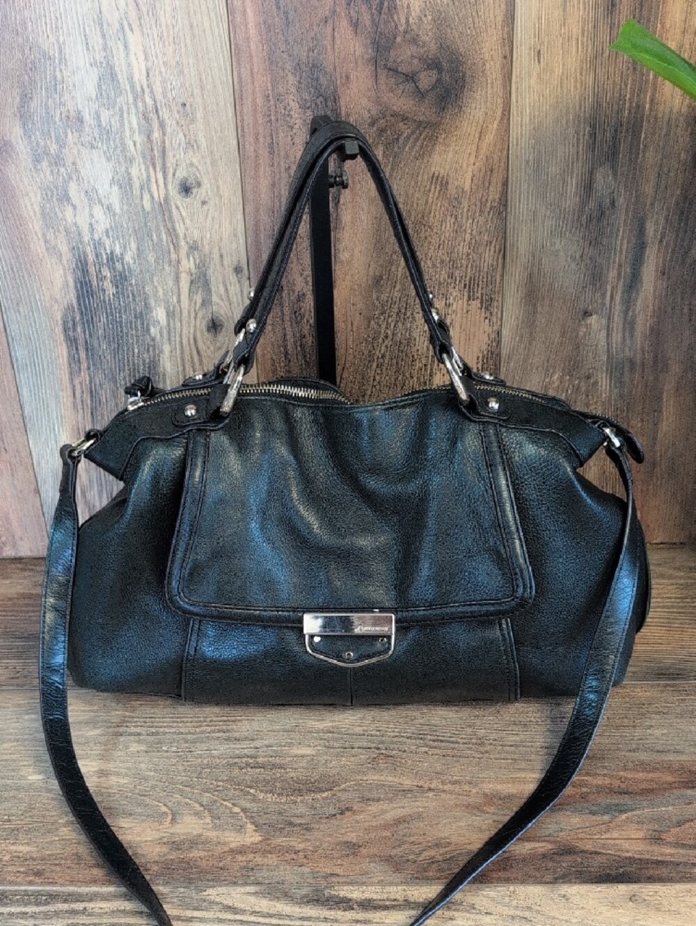 B Makowsky Textured Leather Satchel Handbag Crossbody Shoulder Bag Tote M470 - Picture 2 of 12
